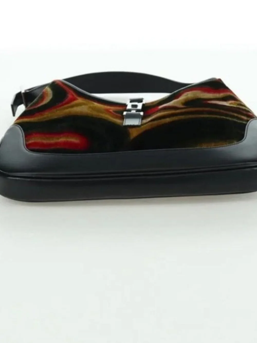 GUCCI Jackie Swirl Print Shoulder Bag Velvet Black Silver 001 3306 Auth SW2243SM